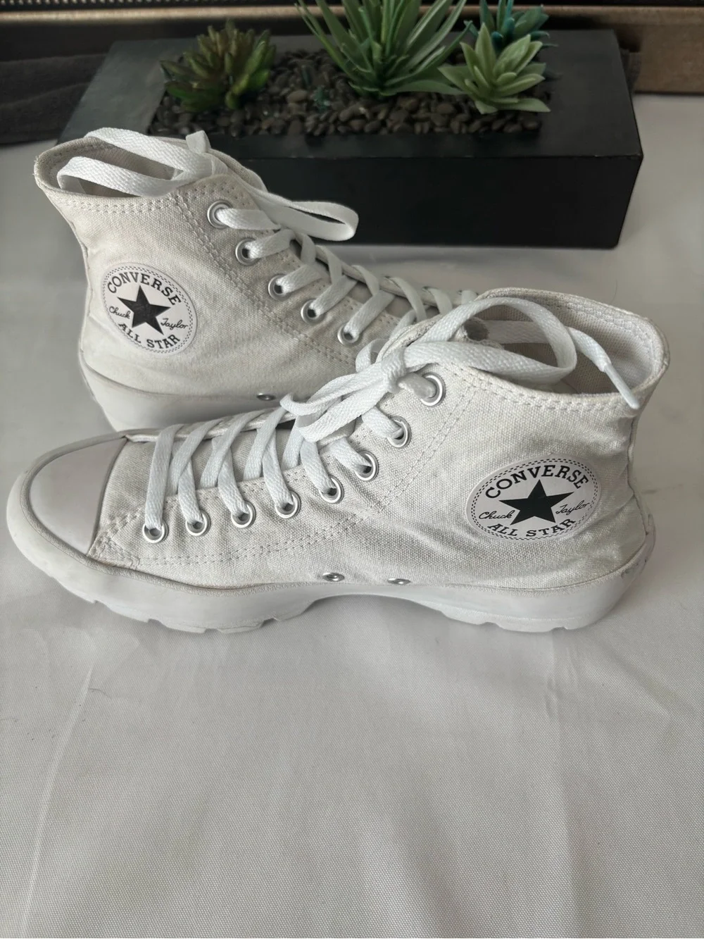 Converse White Canvas Platform Lug-Sole High Top Sneakers